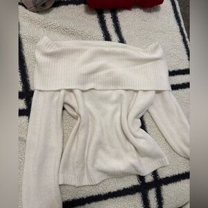 Off-Shoulder Cream and Red Women's Sweater